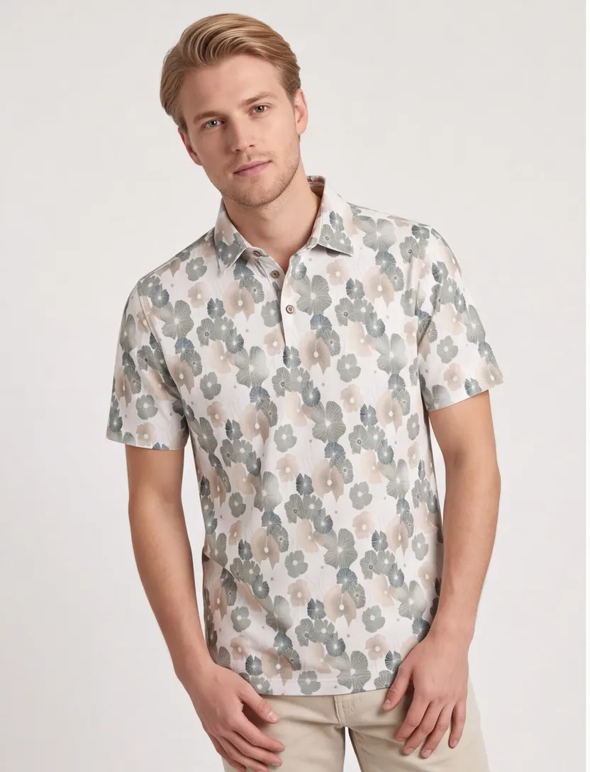 Poloshirt Eden Valley groen bloemen printje normale fit
