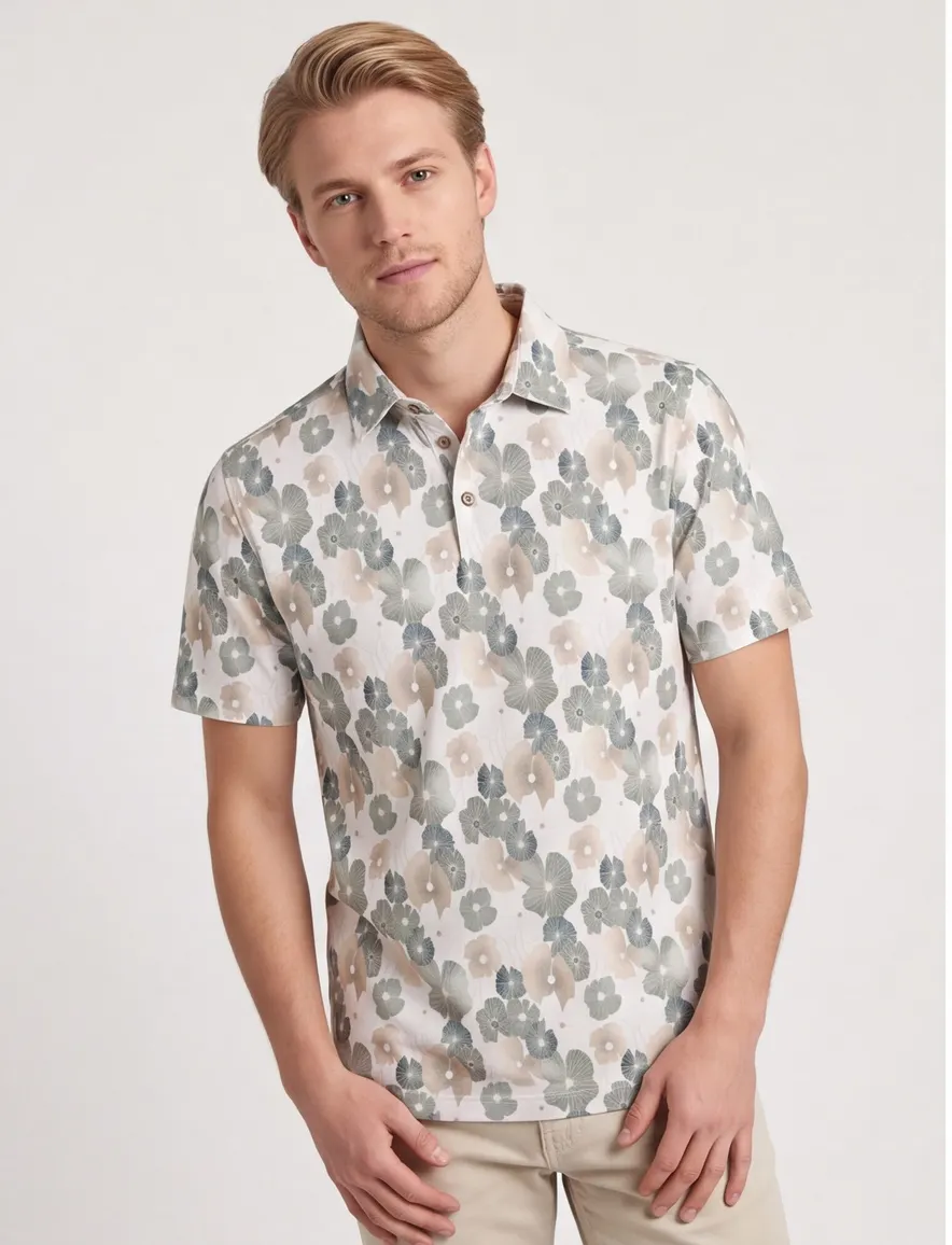 Wit poloshirt Eden Valley bloemen print 3 knoops