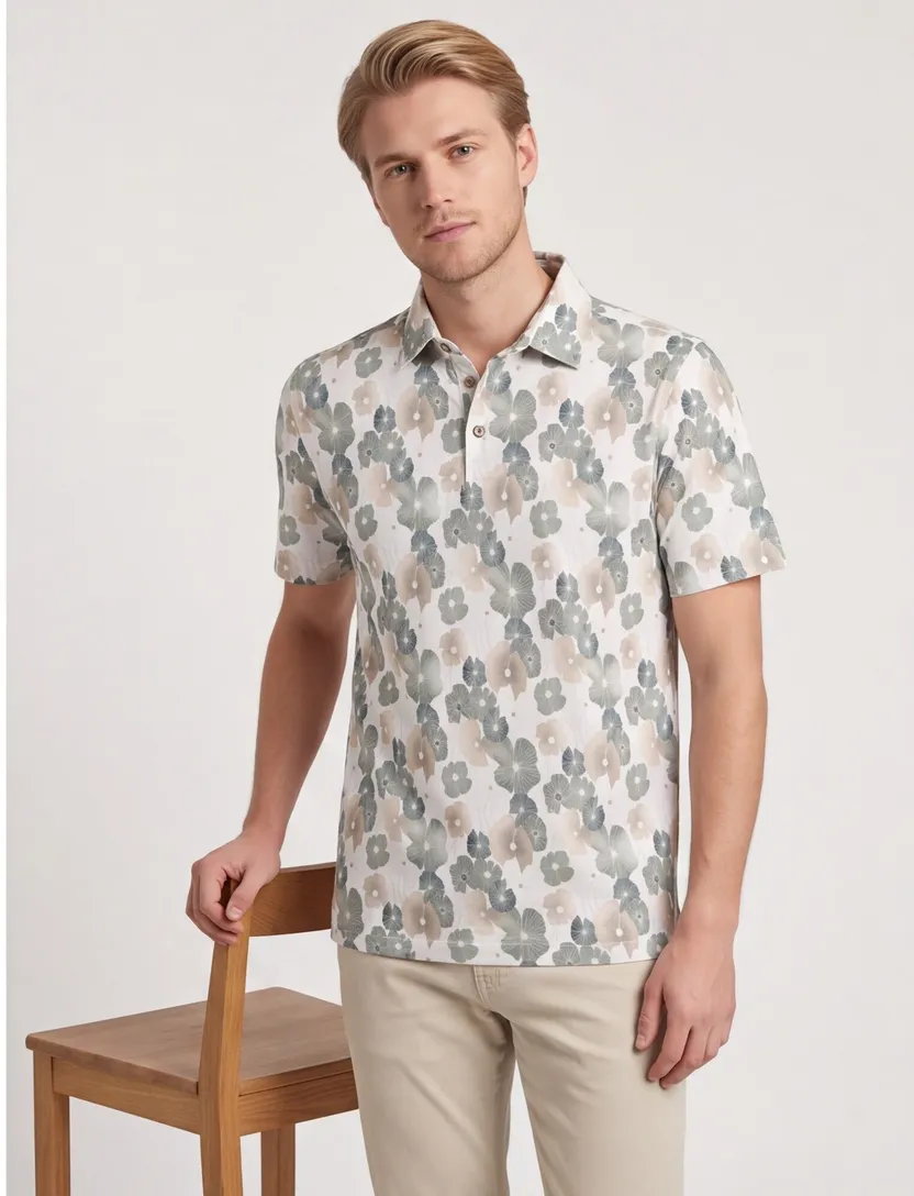 Poloshirt Eden Valley groen bloemen printje normale fit