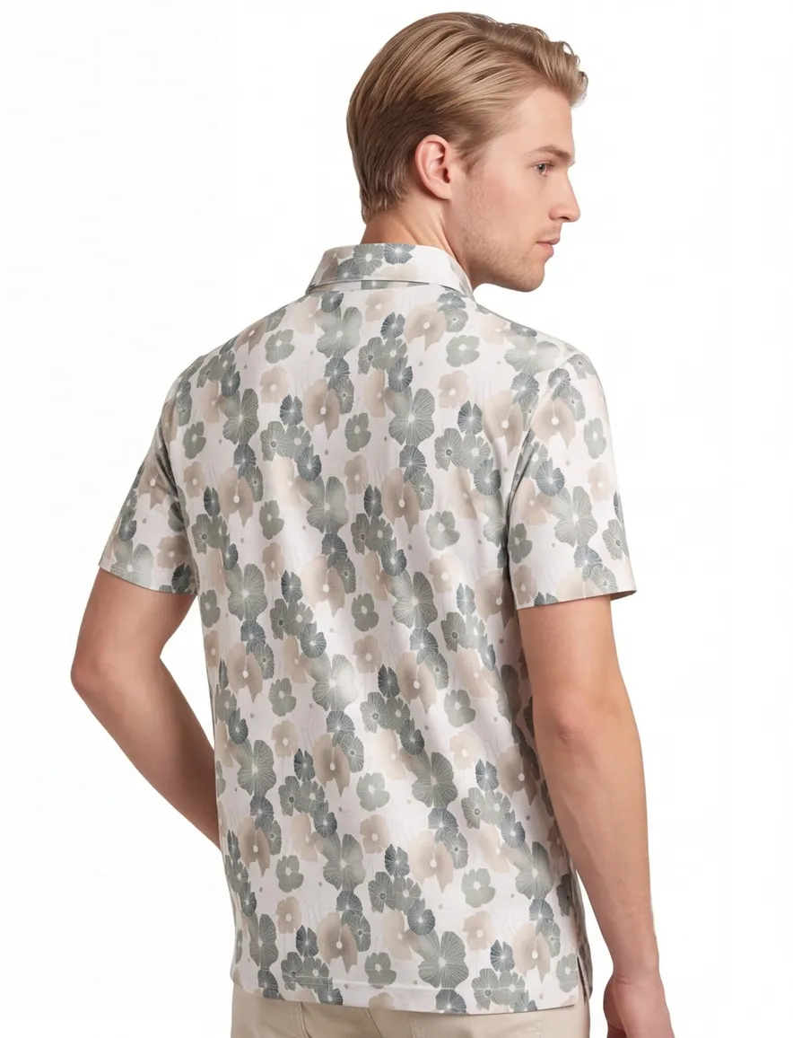 Wit poloshirt Eden Valley bloemen print 3 knoops