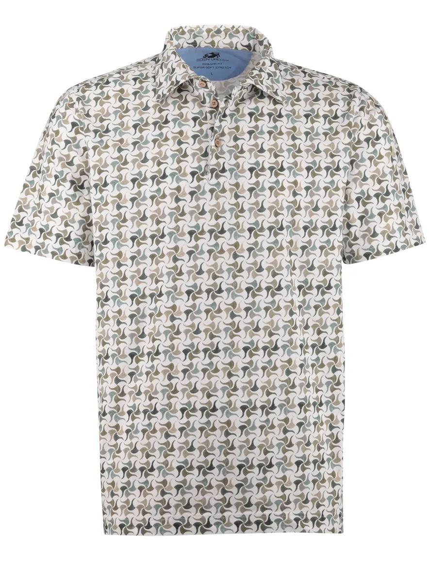 Eden Valley polo wit groen bruin geprint Regular Fit