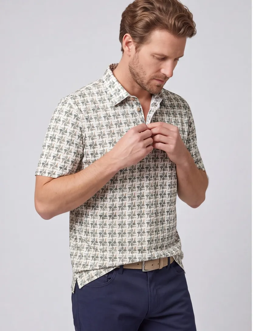 Poloshirt Eden Valley groen printje normale fit 3 knoops