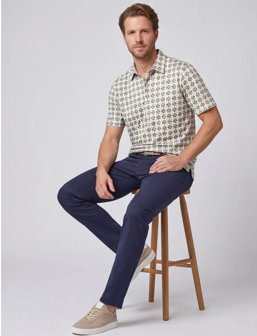 Poloshirt Eden Valley groen printje normale fit 3 knoops