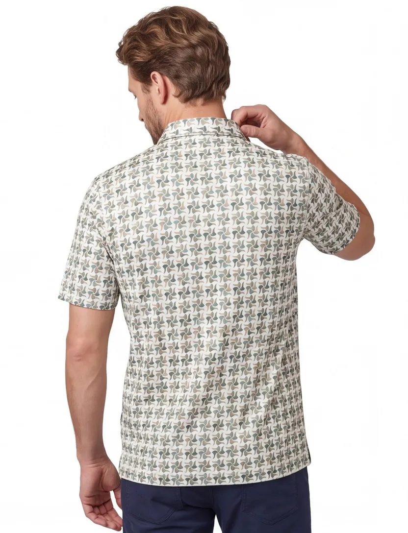 Poloshirt Eden Valley groen printje normale fit 3 knoops