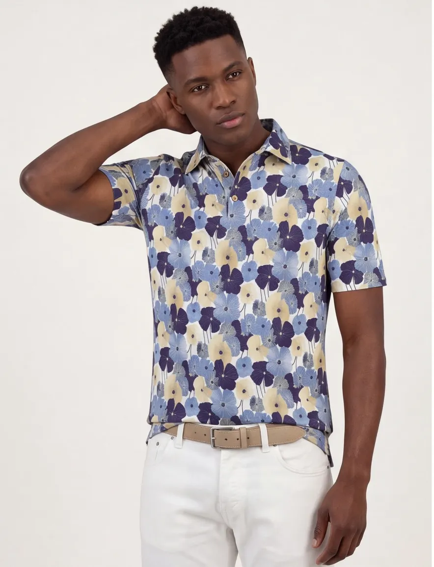Poloshirt Eden Valley blauw met bloem