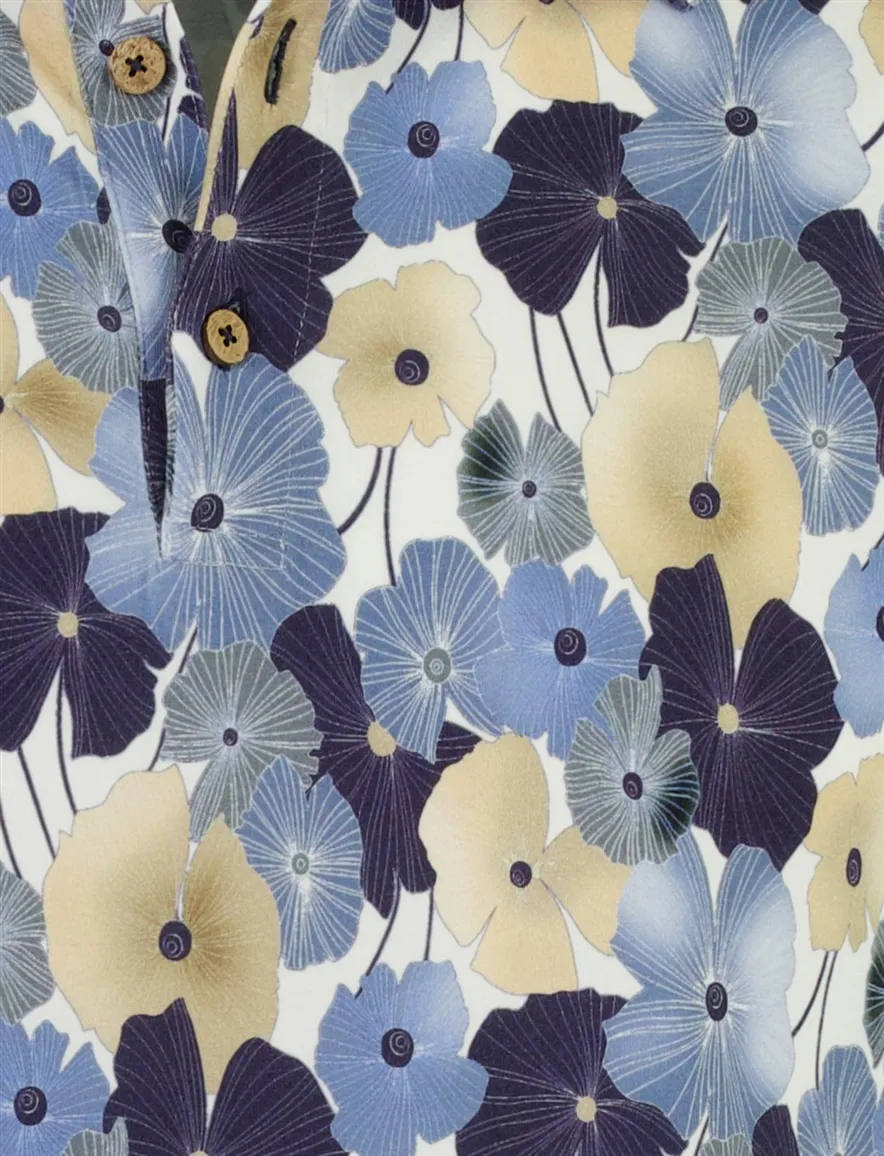 Blauw poloshirt Eden Valley bloem normale fit