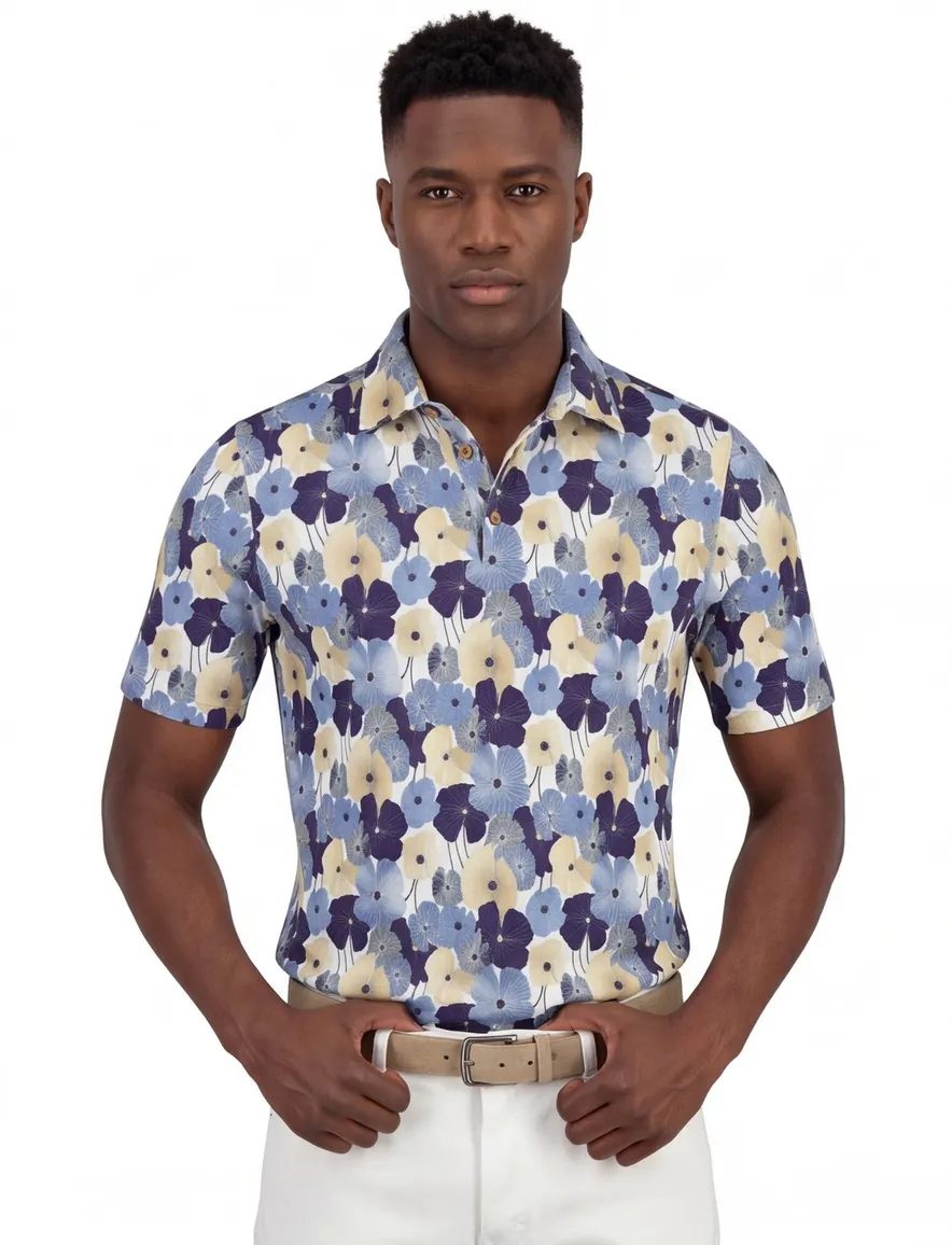 Poloshirt Eden Valley blauw met bloem