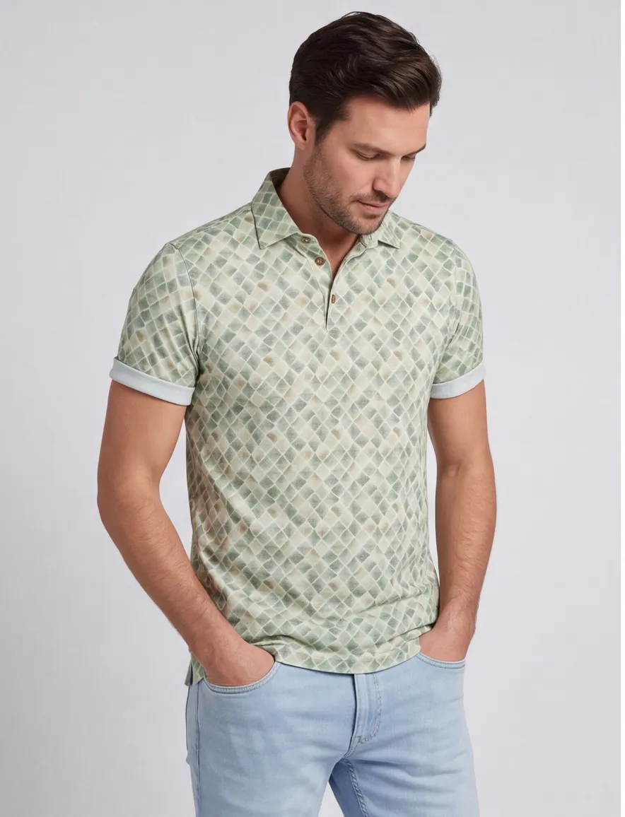 Poloshirt Eden Valley groen geprint katoen