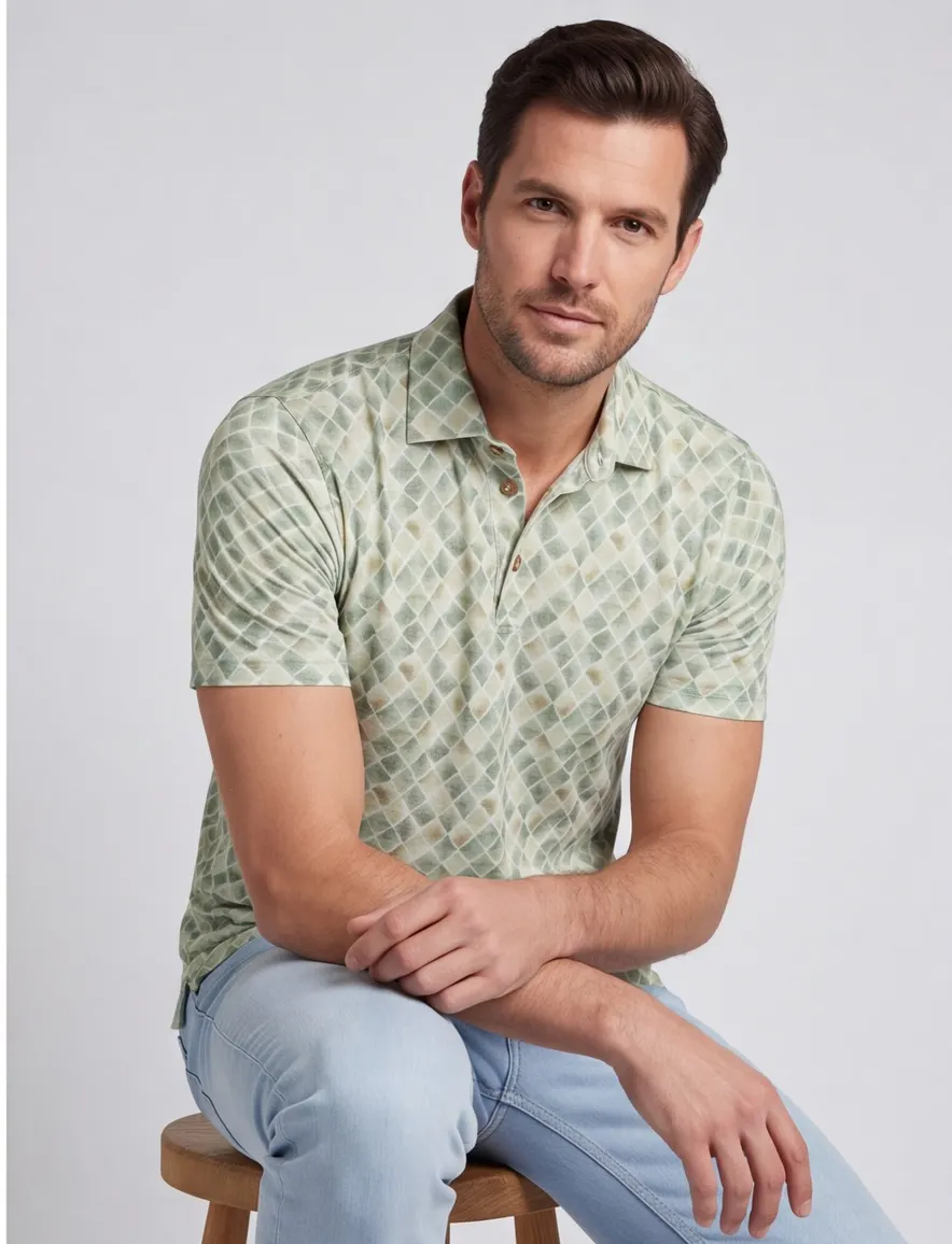 Poloshirt Eden Valley groen geprint katoen