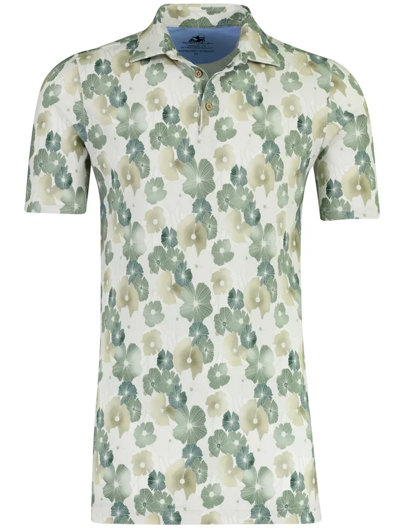 Poloshirt bloemenprint wit Eden Valley stretch