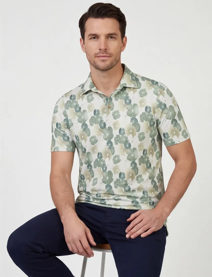 Poloshirt bloemenprint wit Eden Valley stretch