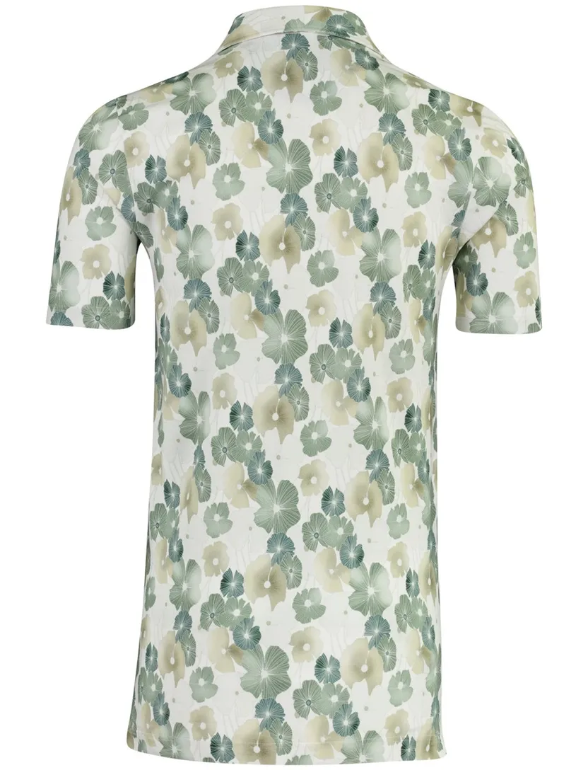 Poloshirt bloemenprint wit Eden Valley stretch