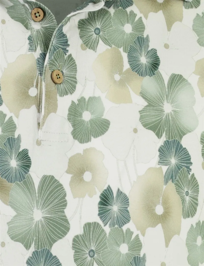 Poloshirt bloemenprint wit Eden Valley stretch