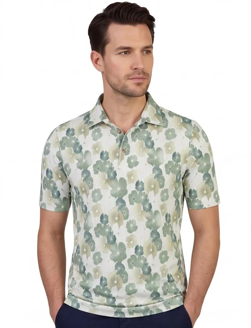 Poloshirt bloemenprint wit Eden Valley stretch