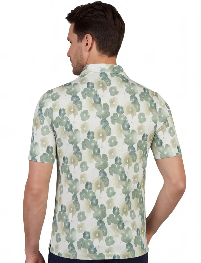 Poloshirt bloemenprint wit Eden Valley stretch