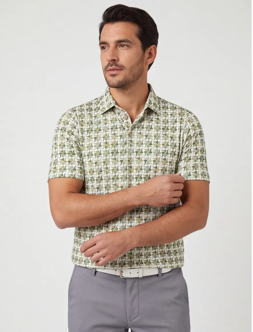 Poloshirt Eden Valley wit groen bruin patroon