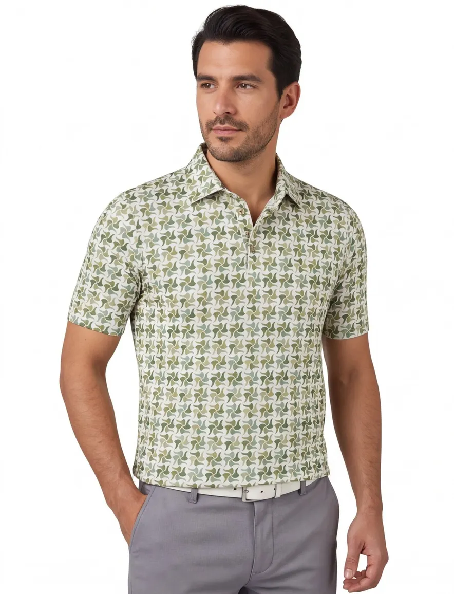 Poloshirt Eden Valley wit groen bruin patroon