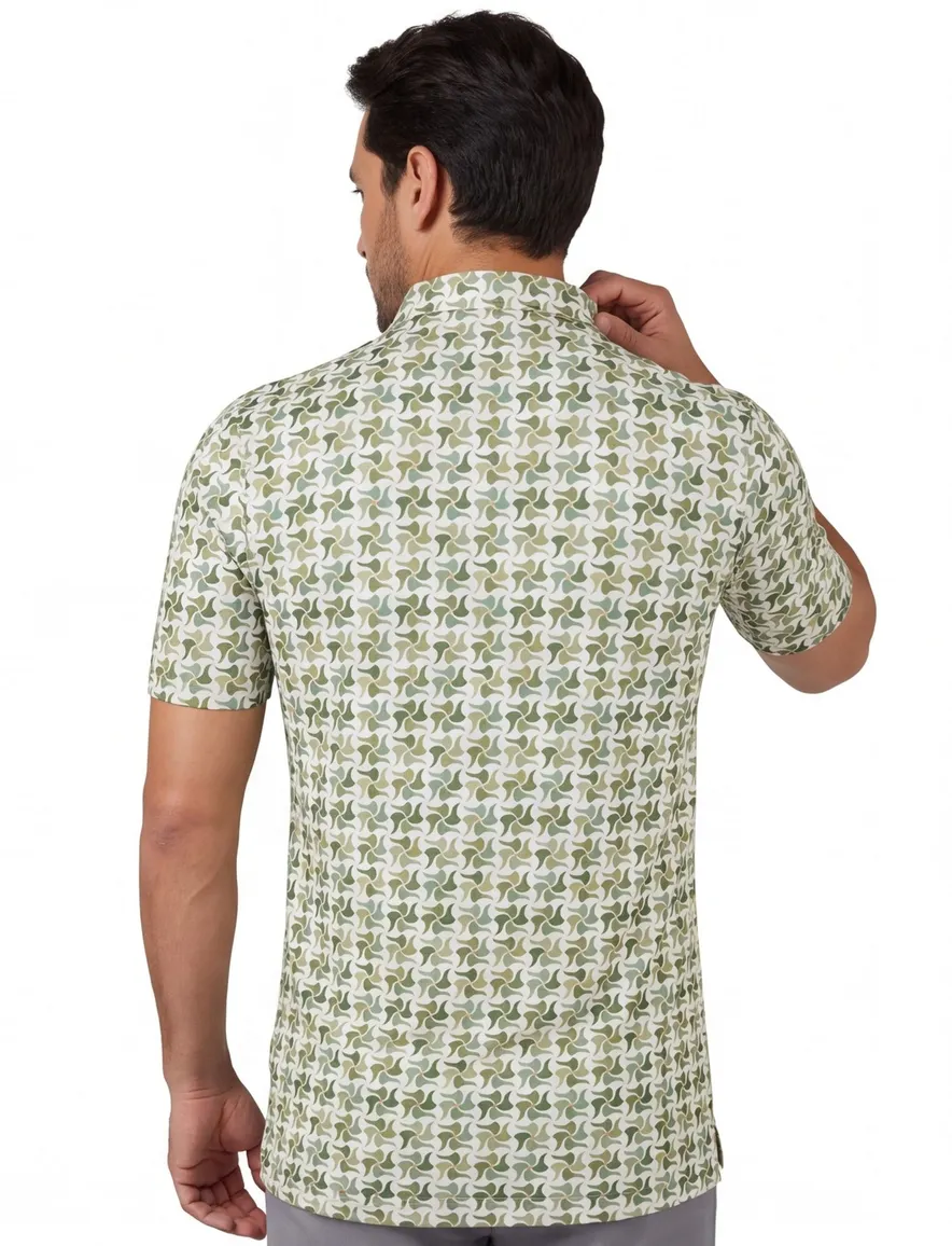 Poloshirt Eden Valley wit groen bruin patroon
