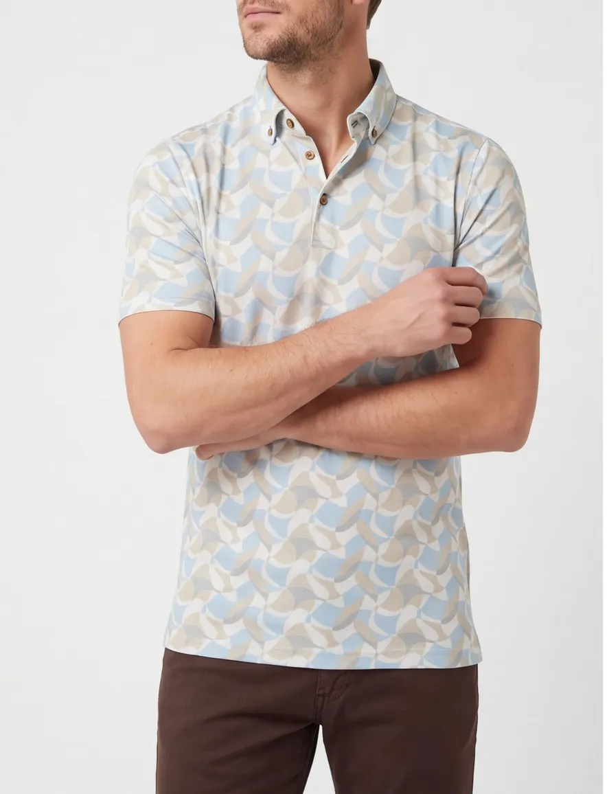 Poloshirt Eden Valley lichtblauw beige print