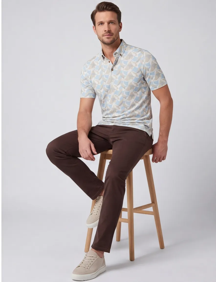 Poloshirt Eden Valley lichtblauw beige print