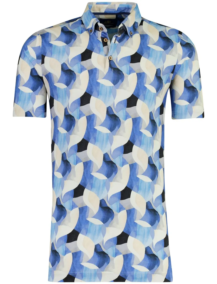 Poloshirt Eden Valley blauw patroon stretch