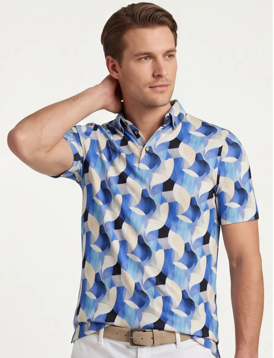 Poloshirt Eden Valley blauw patroon stretch