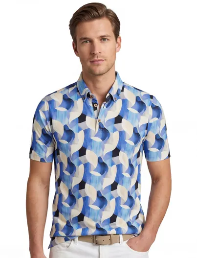 Eden Valley Poloshirt Eden Valley blauw patroon stretch