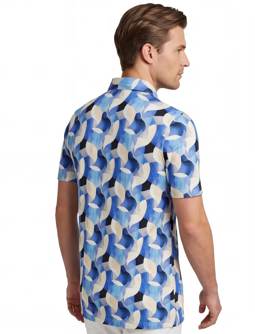 Poloshirt blauw patroon Eden Valley katoen