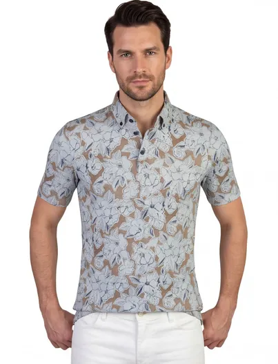 Eden Valley Poloshirt bloemen patroon Eden Valley lichtblauw