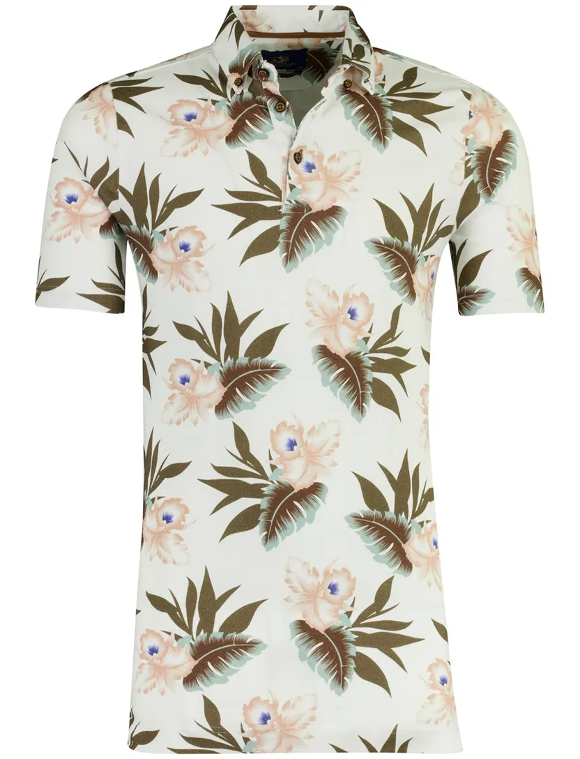 Poloshirt bloemenprint Eden Valley wit stretch
