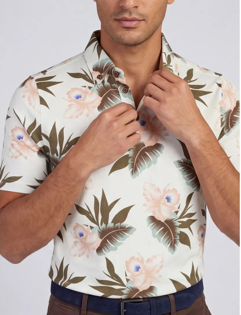 Poloshirt bloemenprint Eden Valley wit stretch