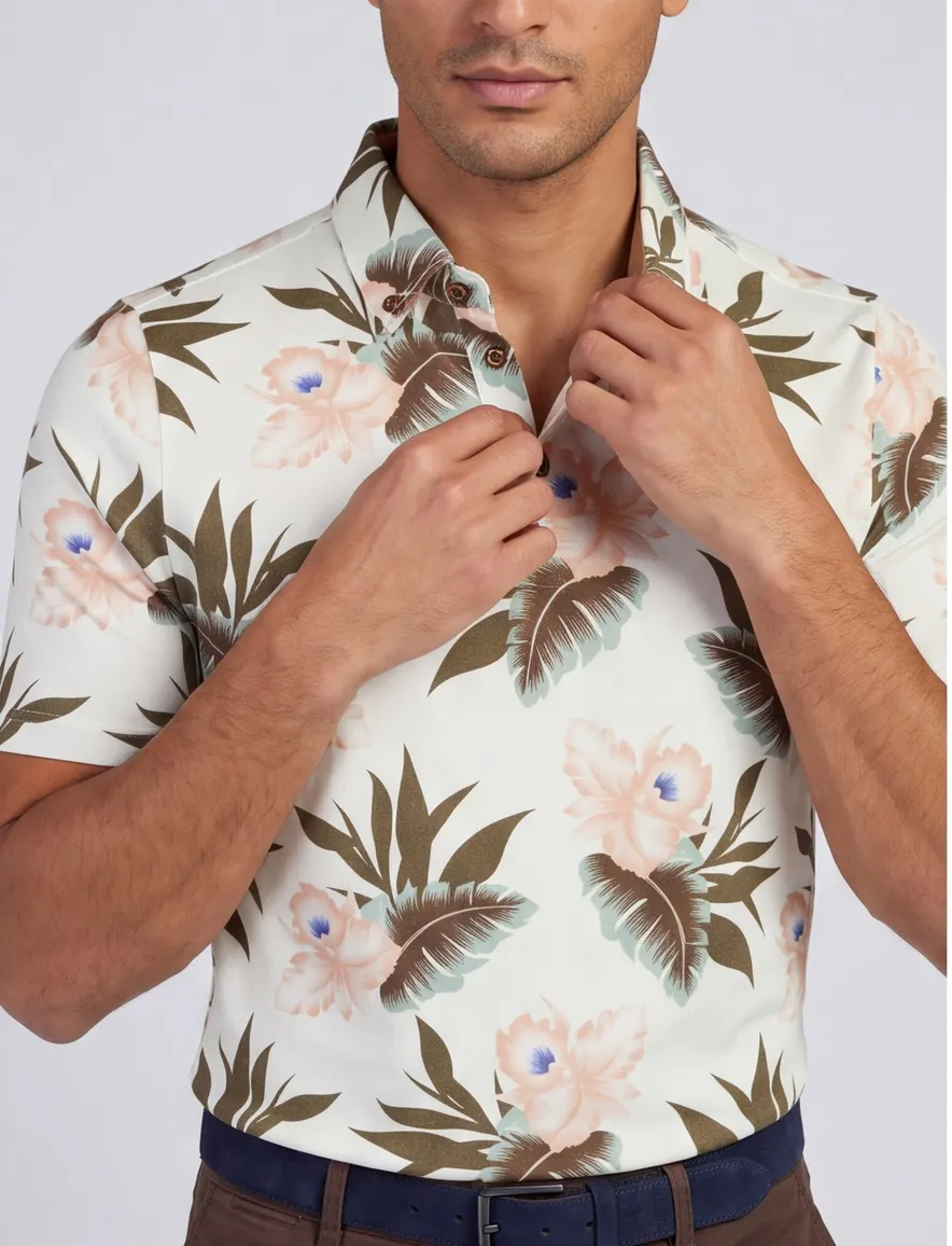Poloshirt Eden Valley wit met bloemenprint