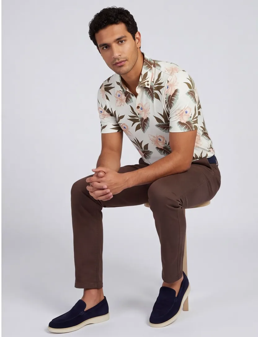 Poloshirt bloemenprint Eden Valley wit stretch