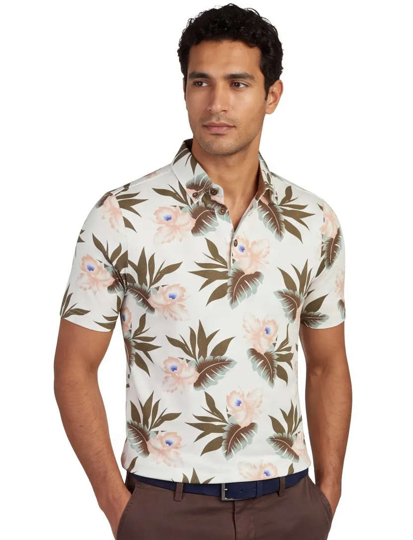 Poloshirt bloemenprint Eden Valley wit stretch
