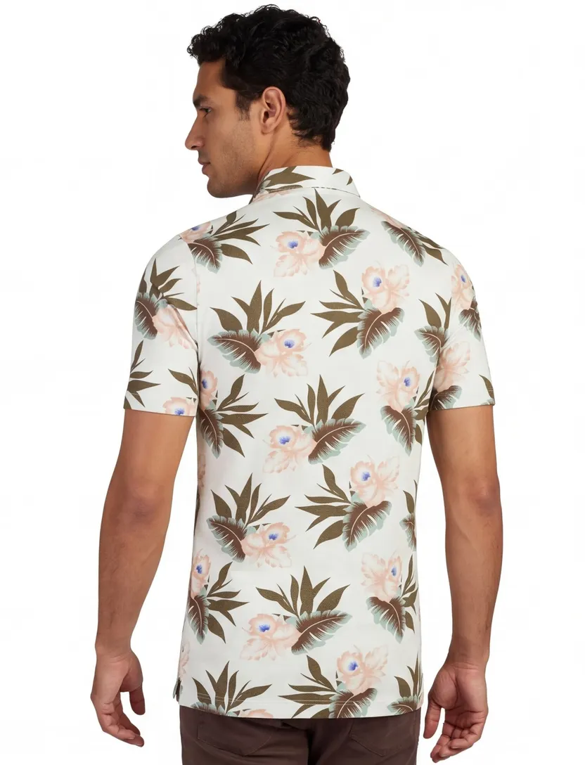 Poloshirt bloemenprint Eden Valley wit stretch