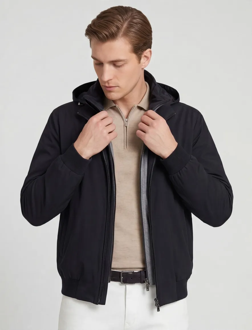 Corneliani tussenjas waterafstotend afneembare capuchon navy
