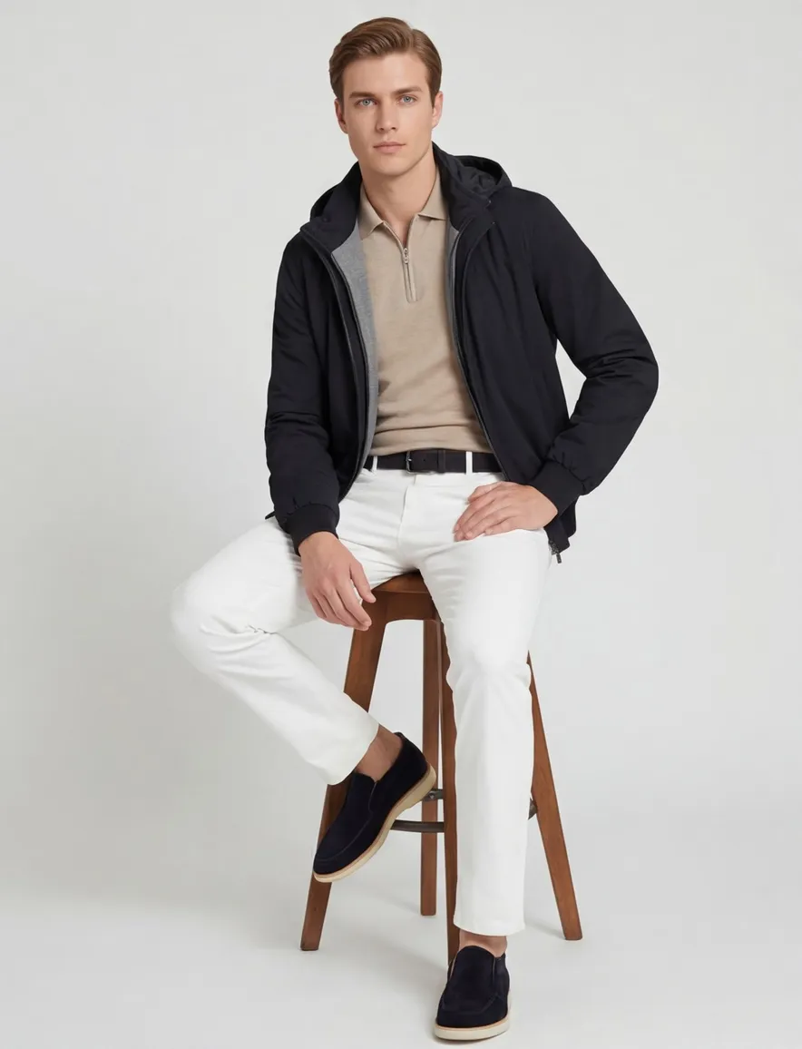 Corneliani tussenjas waterafstotend afneembare capuchon navy