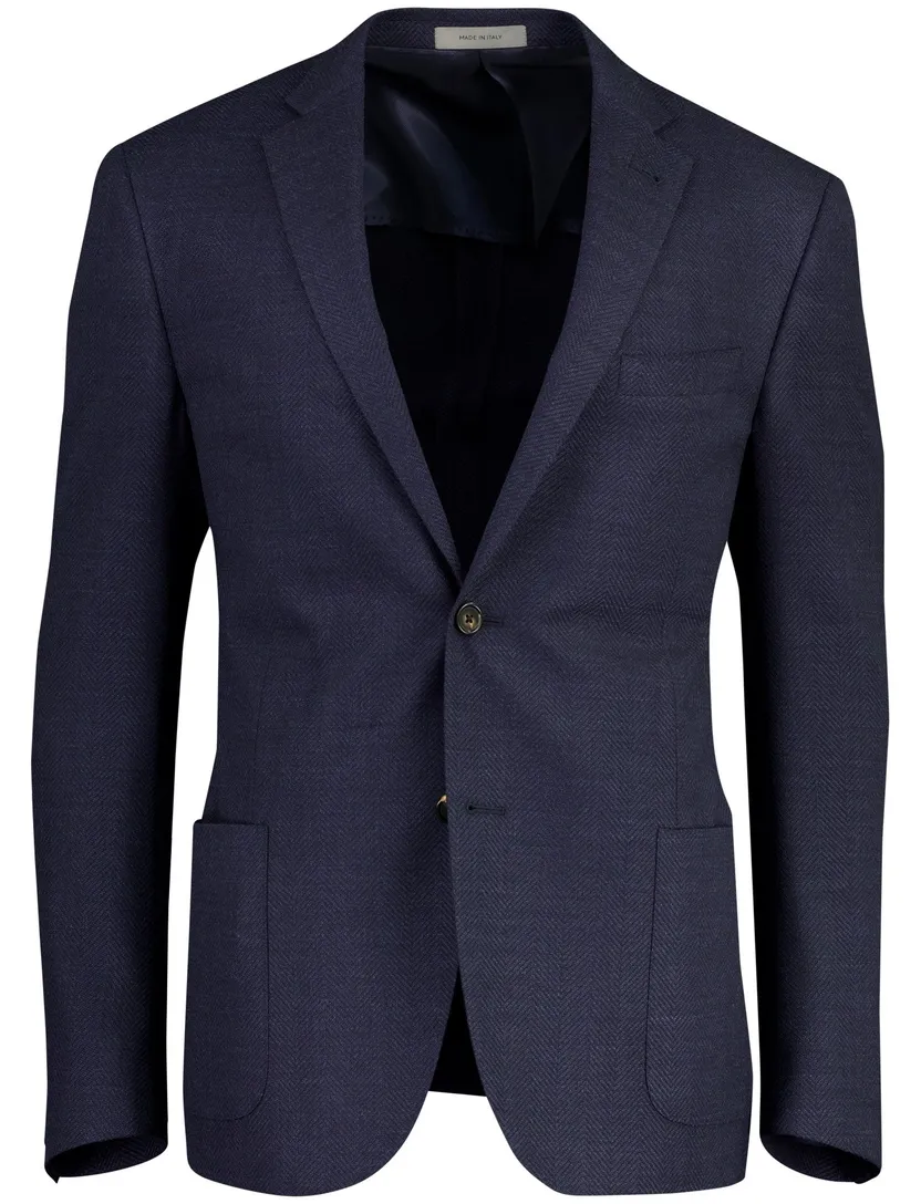 Scheerwol colbert navy normale fit met voering