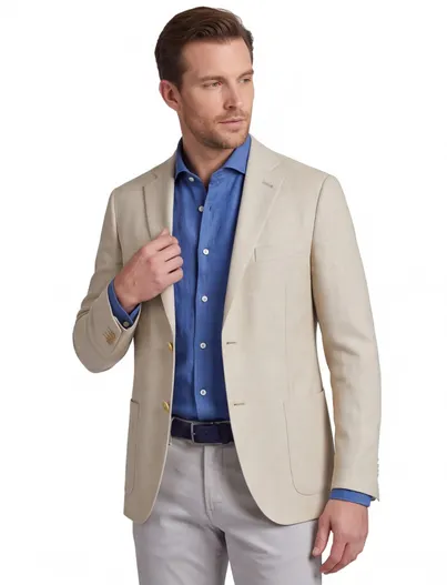 Corneliani Colbert Corneliani scheerwol beige met viscose voering
