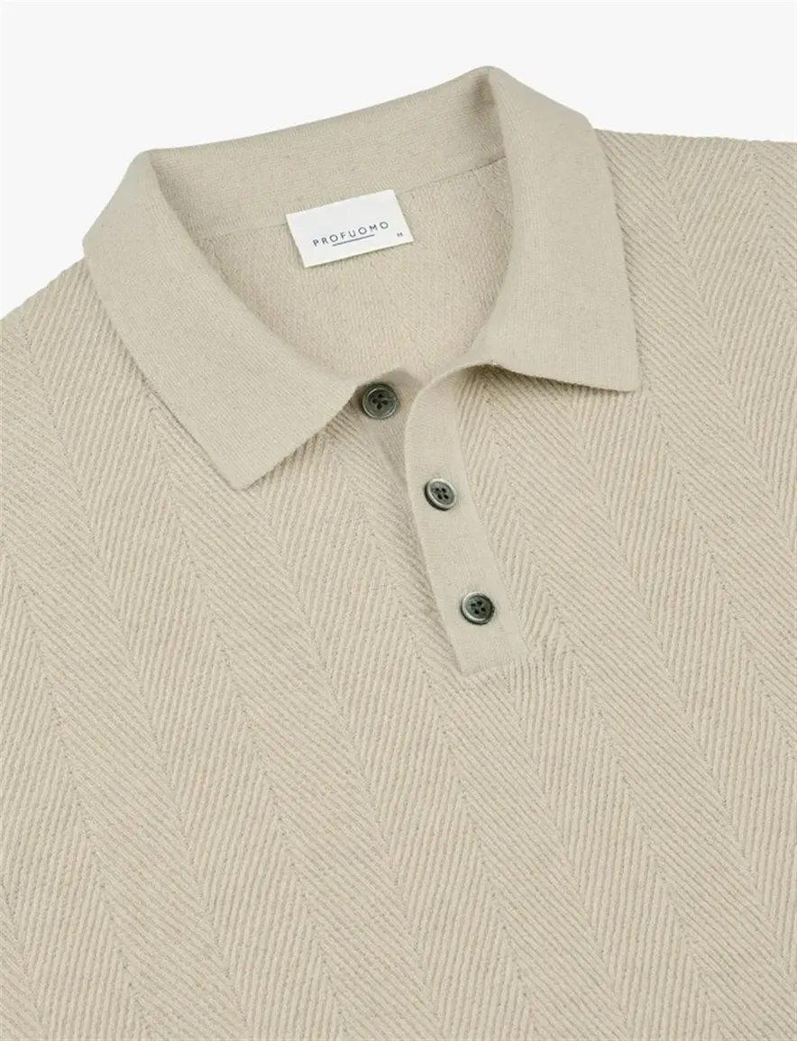 Profuomo creme polo 3-knoops
