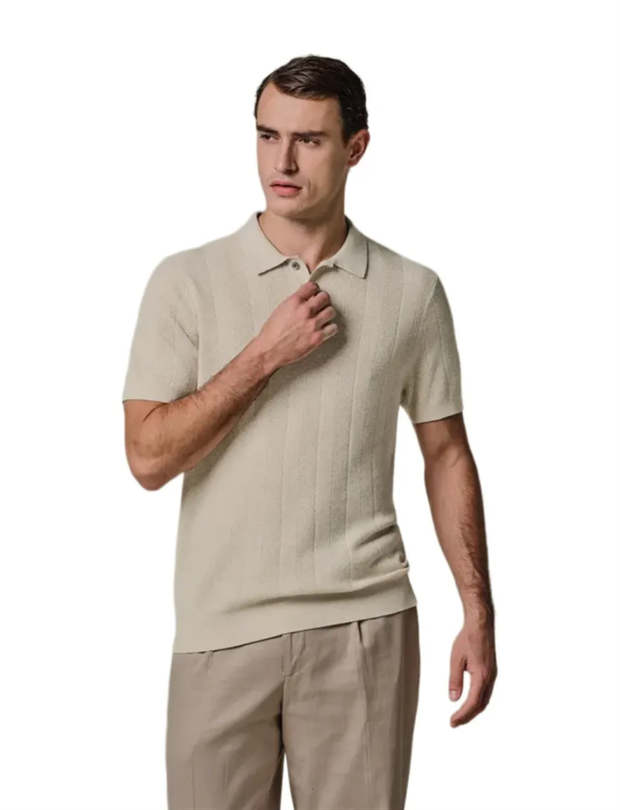 Profuomo creme polo 3-knoops