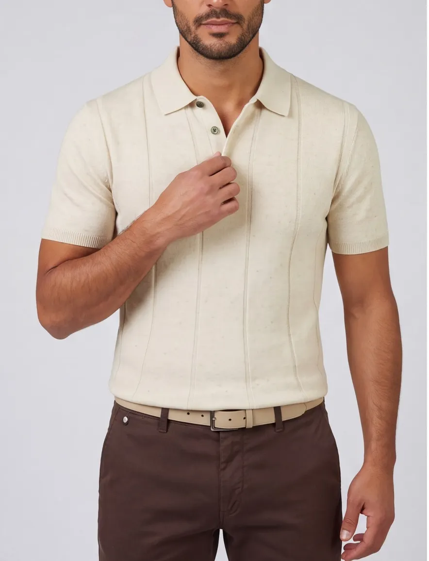 Profuomo polo katoenblend 3 knoops sluiting beige