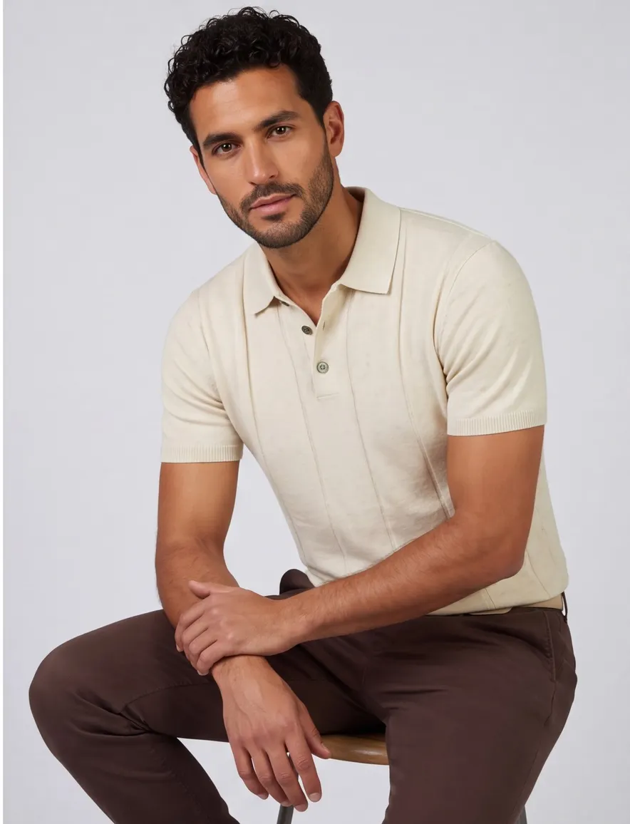 Profuomo polo katoenblend 3 knoops sluiting beige