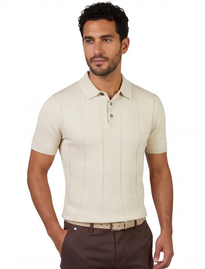 Profuomo Profuomo polo katoenblend 3 knoops sluiting beige