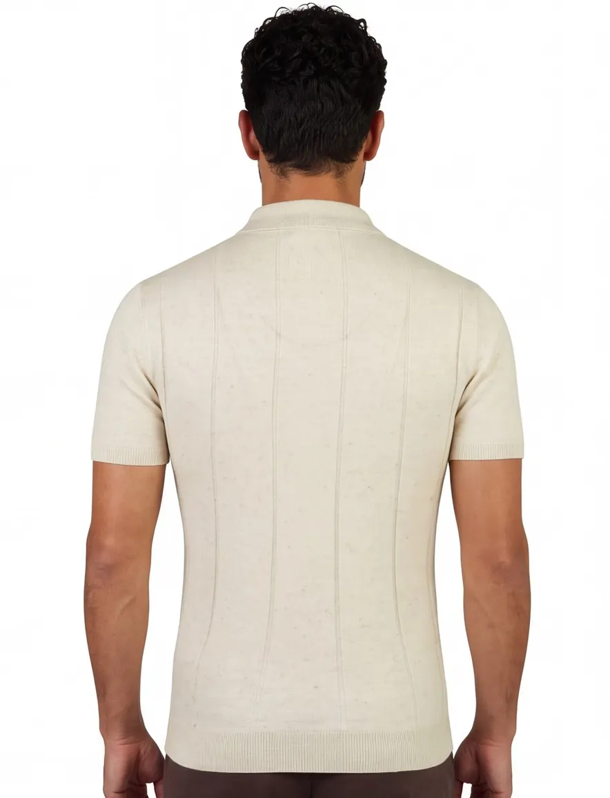 Profuomo overhemd beige knitted lijnen