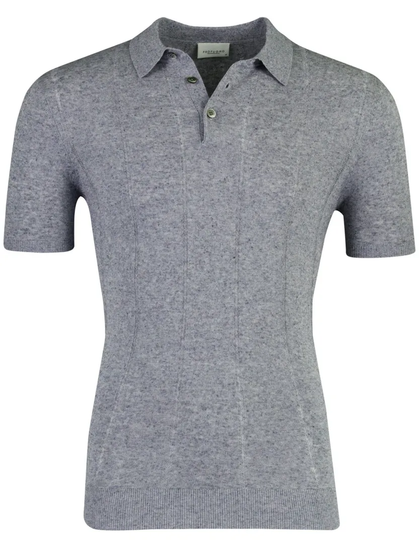Blauwe polo Profuomo beige katoenblend 3 knoops