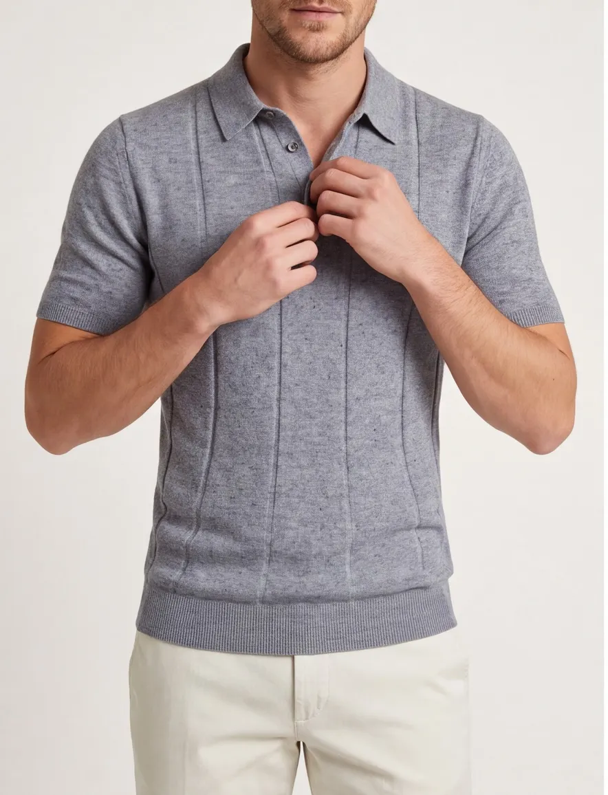 Profuomo polo katoenblend 3 knoops sluiting blauw