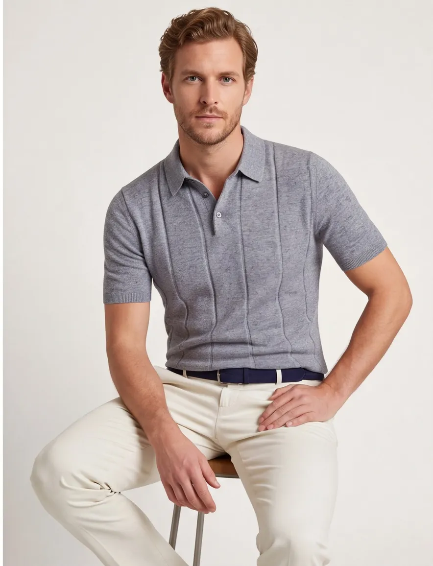 Profuomo polo blauw gebreid strepen
