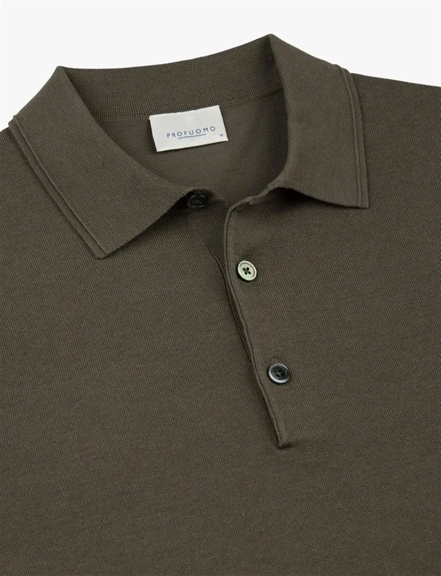 Polo korte mouw Profuomo bruin 3-knoops