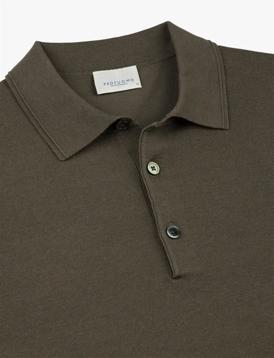 Profuomo polo bruin 3-knoops regular fit